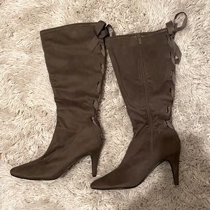 Impo Stretch Gray Tie Up Knee High Boots